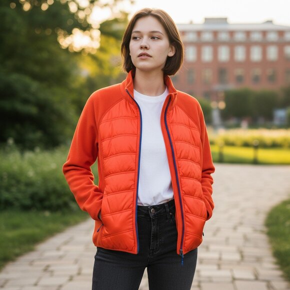 Reel Legends Women's Jacket M Red Quilted Puffer Full Zip NWT Stretch Pockets - Picture 4 of 10